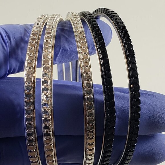 Set of 5 Dainty Silver-tone & Black Bangle Bracelets for Women - Fashion Jewelry - Picture 8 of 8